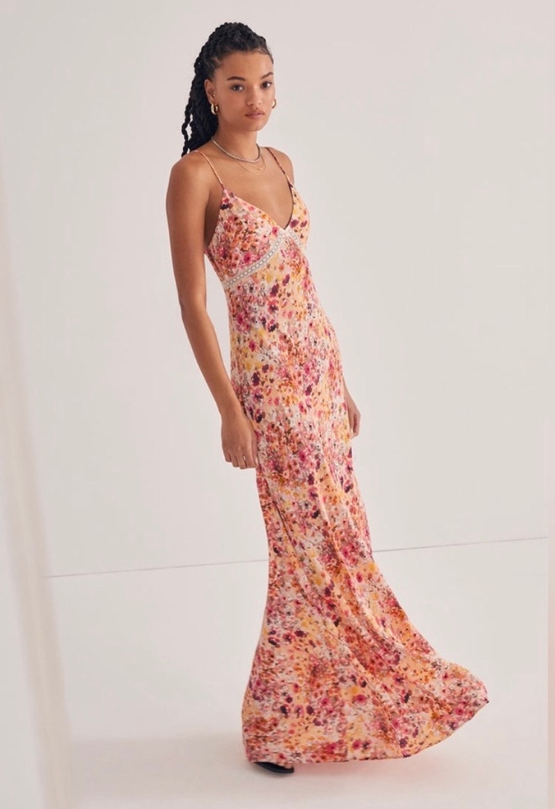 Favorite Daughter The Blackberry Dress Size Large Yellow Pink Multi Floral Maxi
